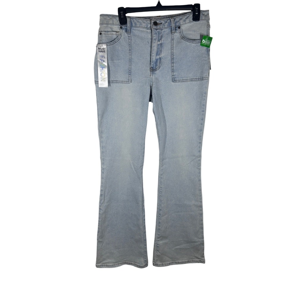 Tinseltown Slim Flare Jeans Womens 7/28 Light‎ Wash Mid Rise Patch Pocket NWT